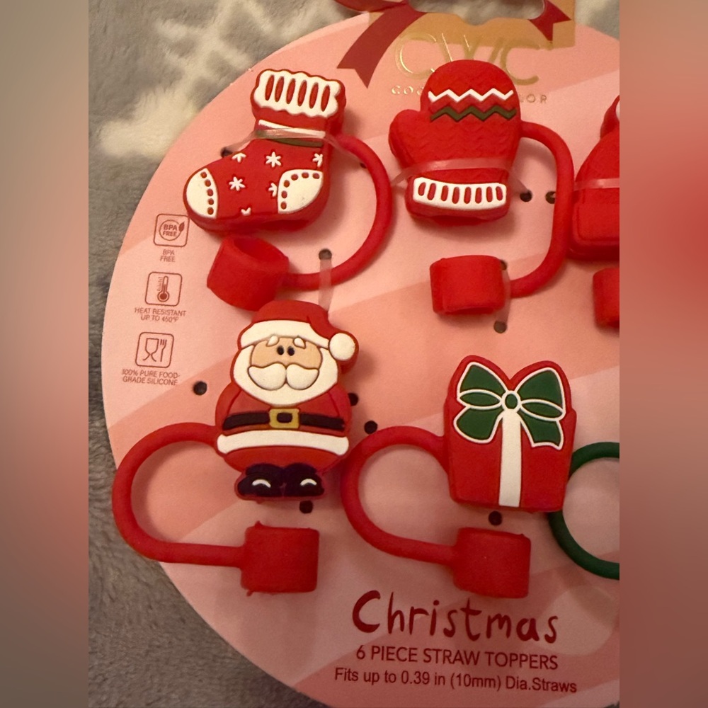 CWC Cook With Color Red Green Santa’s Workshop Christmas Straw Toppers Set, 6pc - Picture 2 of 11